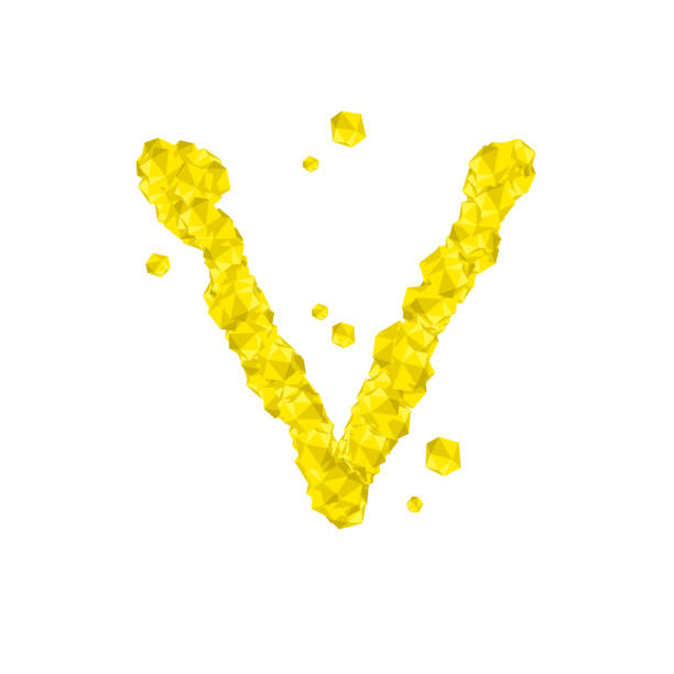 istock Alphabet Crystal diamond 3D virtual set letter V illustration Gemstone concept design yellow color, isolated on white background, vector eps 10 953860332
