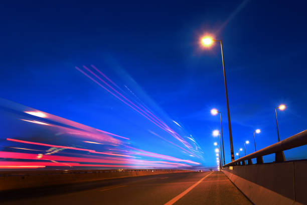 istock Speed motion of truck with  light trails. 953861610