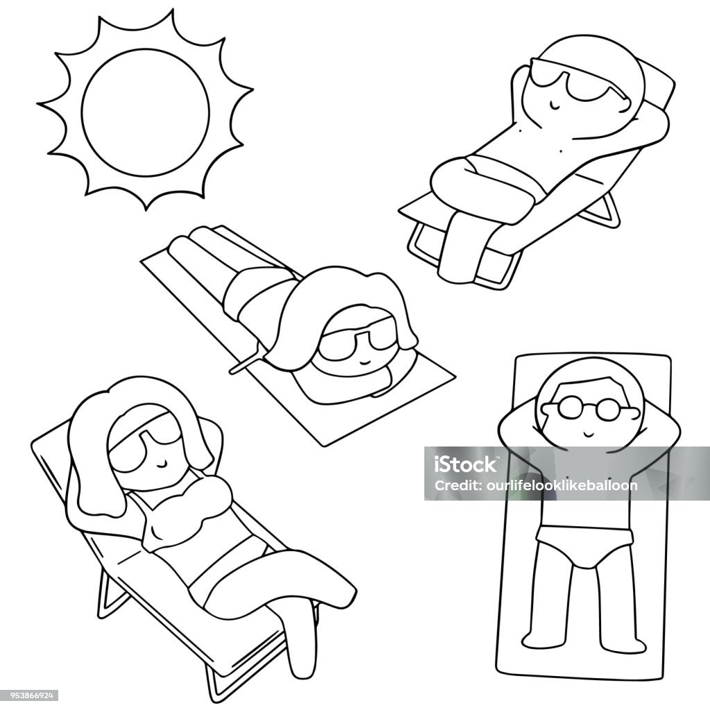 Ilustración de Personas Tomando El Sol y más Vectores Libres de