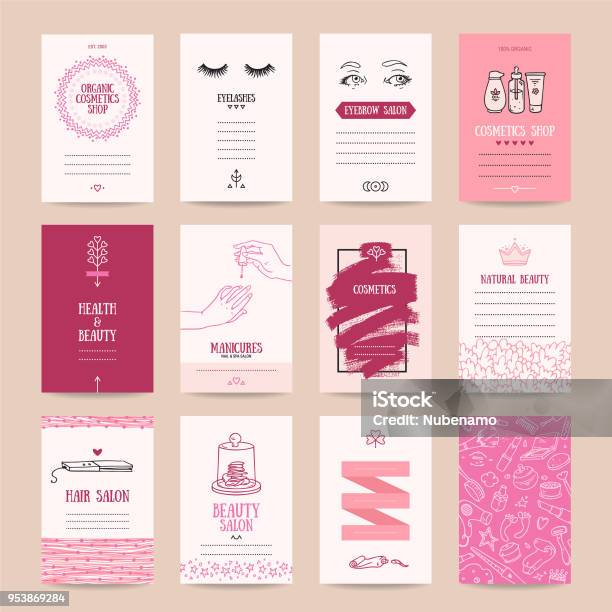 Cosmetics Shop Makeup Artist Business Card Templates Stock Illustration - Download Image Now