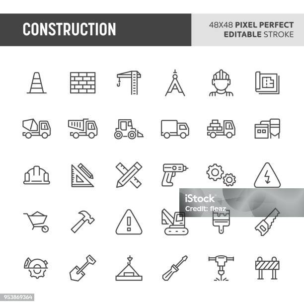 Set Di Icone Di Costruzione - Immagini vettoriali stock e altre immagini di Icona - Icona, Cantiere di costruzione, Industria edile