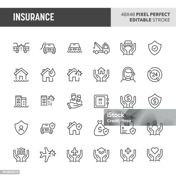 Insurance Icon Set Stock Illustration - Download Image Now - Icon Symbol, Insurance, Car