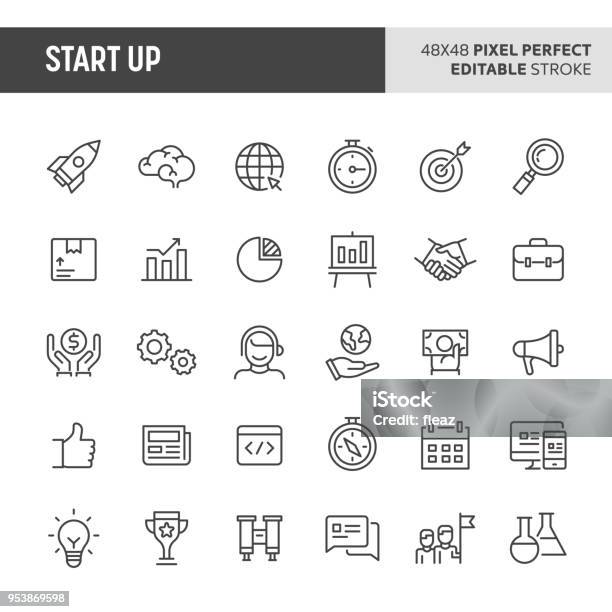 Jeu Dicônes De Démarrage Vecteurs libres de droits et plus d'images vectorielles de Icône - Icône, Ensemble d'icônes, Affaires