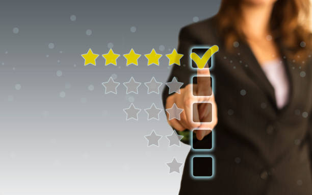istock Businesswoman touching five stars 953870416