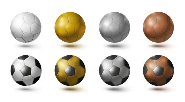 Vector illustration of Soccer ball isolated on white background gold silver copper color vector illustration