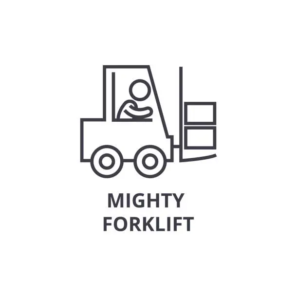 Vector illustration of mighty forklift thin line icon, sign, symbol, illustation, linear concept, vector