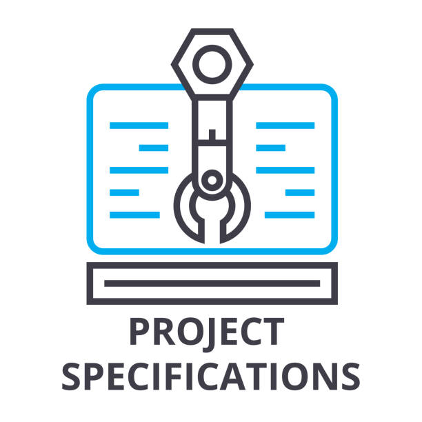 project specifications thin line icon, sign, symbol, illustation, linear concept, vector project specifications thin line icon, sign, symbol, illustation, linear concept vector specifications icon stock illustrations