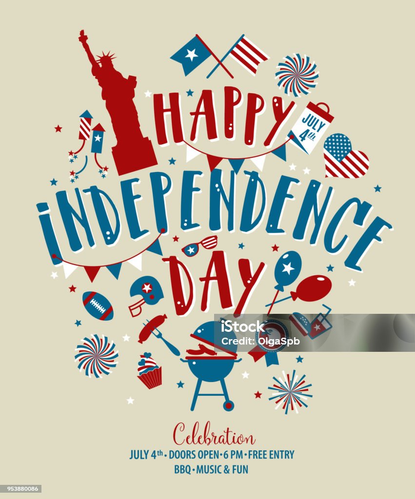 Fourth of July, United Stated independence day greeting. July 4th typographic design. Usable for greeting cards, banners, print and invitation. Fourth of July, United Stated independence day greeting. Usable for greeting cards, banners, print. Circa 4th Century stock vector