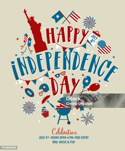 Fourth Of July United Stated Independence Day Greeting July 4th Typographic Design Usable For Greeting Cards Banners Print And Invitation Stock Illustration - Download Image Now