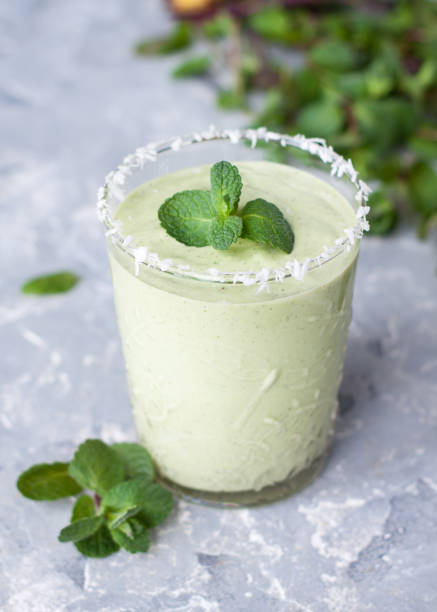 istock Healthy green milkshake or smoothie with avocado and mint 953880552
