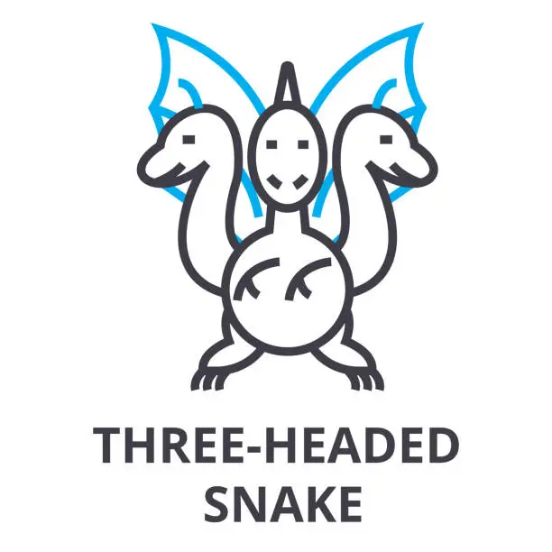 Vector illustration of three headed snake thin line icon, sign, symbol, illustation, linear concept, vector