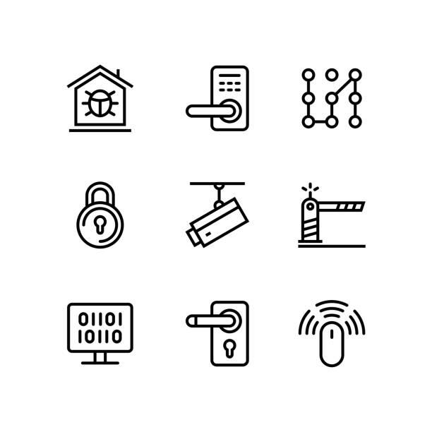 Security and protection simple vector icons for web and mobile design pack 4 Security vector simple line icons door chain stock illustrations