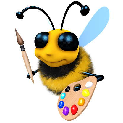 3d Funny Cartoon Honey Bee Character With Paintbrush And Palette Stock  Photo - Download Image Now - iStock