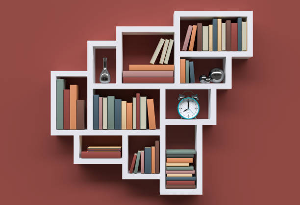 istock modern bookshelf or library with books on red background 953910488