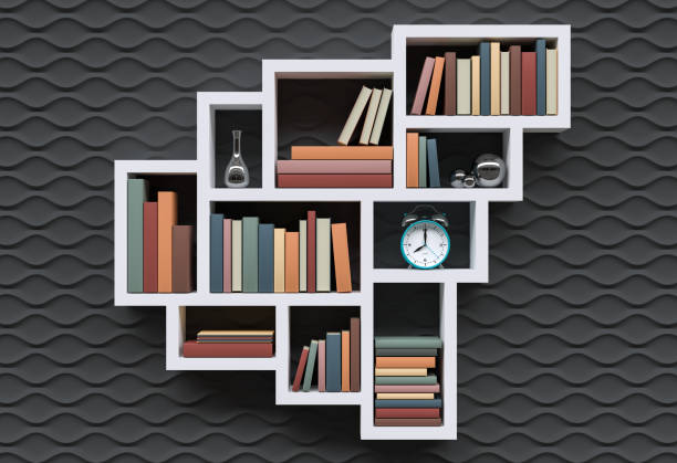 istock modern bookshelf or library with books on gray background 953910490