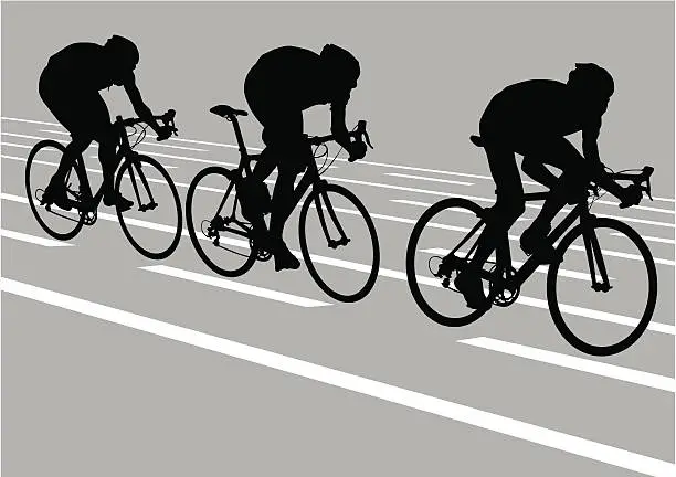 Vector illustration of Silhouette of three cyclists on road