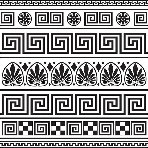 Vector illustration of Set of vector greek borders