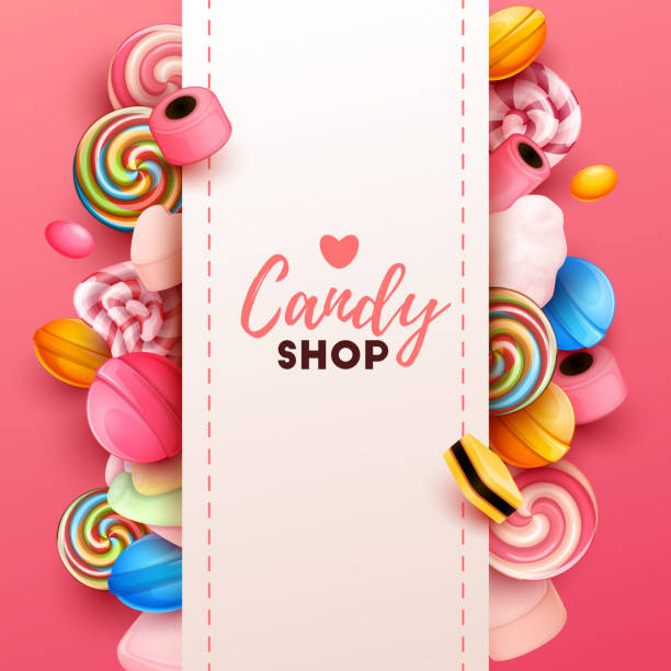 farbigen hintergrund mit süßigkeiten - kuchen und süßwaren stock-grafiken, -clipart, -cartoons und -symbole