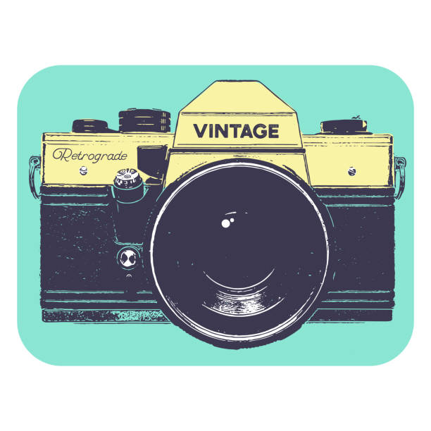 istock Vintage yellow and purple retro photo camera vector illustration 953921296