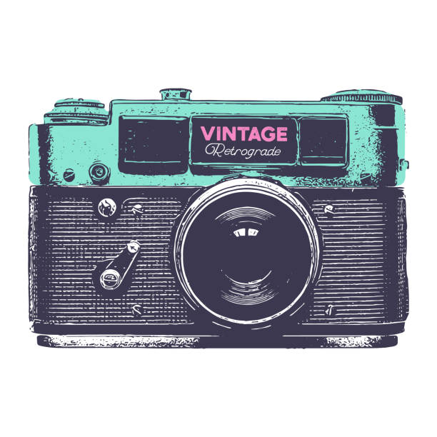 istock Vintage green and purple retro photo camera vector illustration 953921298