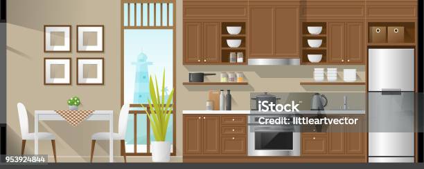 House Interior Section Background Including Dining Room And Kitchen ...