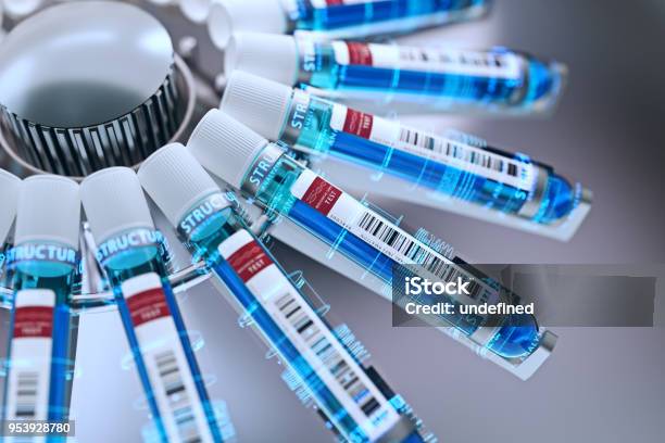 Biological Test Equipment With Unknown Blue Or Green Liquid Inside It Is Being Analyzed3d Rendering Conceptual Image Stock Photo - Download Image Now