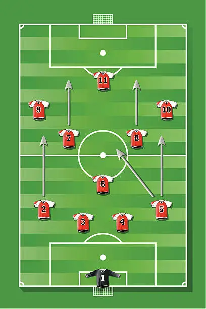 Vector illustration of Soccer field with red team