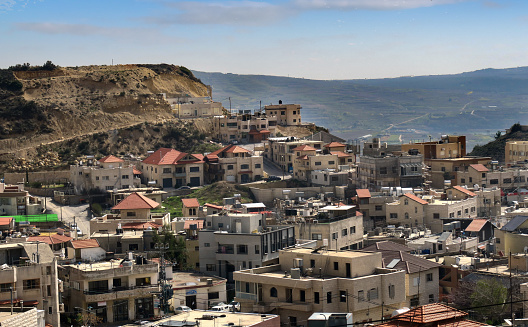 elevated view of majdal shams, a druze city in the foothills of Mt Hermon, near the Golan Heights, Israel