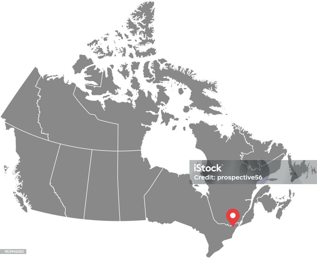 Canada carte vectorielle contour illustration provinces ou États frontières et le placement capital, Ottawa, à fond gris. Carte précise très détaillée du Canada établi par une expert de carte. - clipart vectoriel de Carte libre de droits