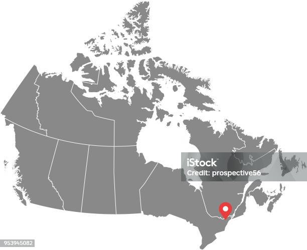 Canada Map Vector Outline Illustration With Provinces Or States Borders And Capital Location Ottawa In Gray Background Highly Detailed Accurate Map Of Canada Prepared By A Map Expert Stock Illustration - Download Image Now