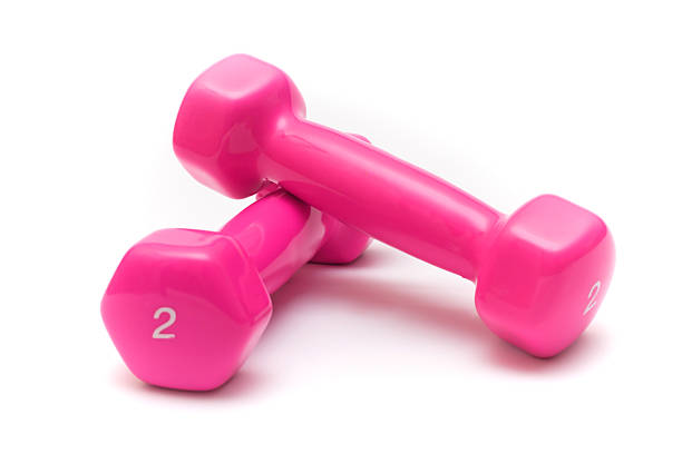 istock two pink Barbells on the white background 95394884