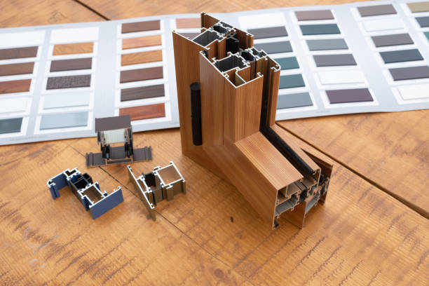 istock aluminum window with sample,color samples, isolated on wooden table 953957224
