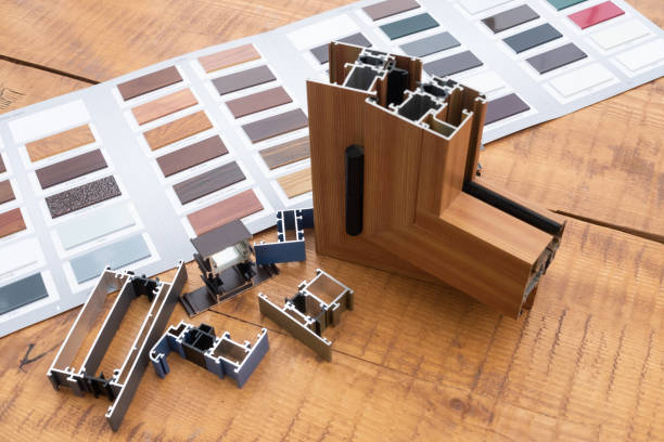 istock aluminum window with sample,color samples, isolated on wooden table 953961550