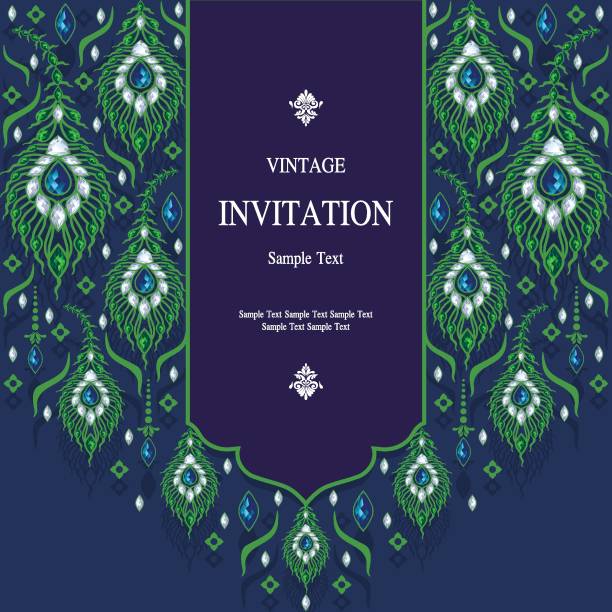 istock Wedding Invitation card templates with gold Peacock feathers patterned and crystals on paper color Background. 953963688