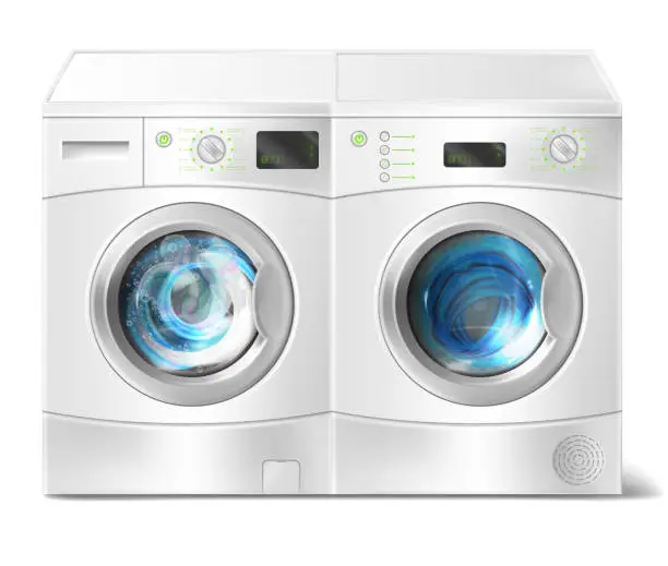 Vector illustration of Vector washer and dryer with laundry inside
