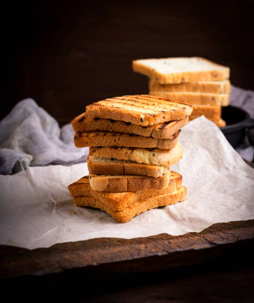 Fried square pieces of white wheat flour