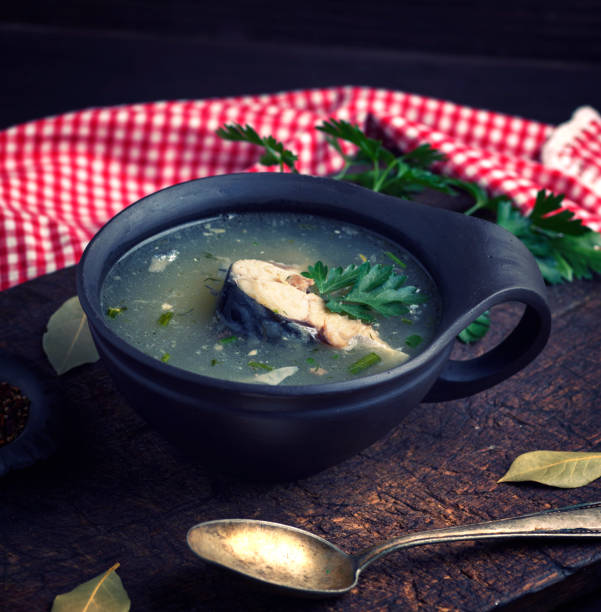 istock soup with mackerel in a brown clay plate 953975916