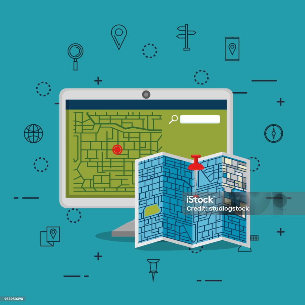 Computer Navigation Software Desktop Computer With Gps Navigation Software Stock Illustration ...