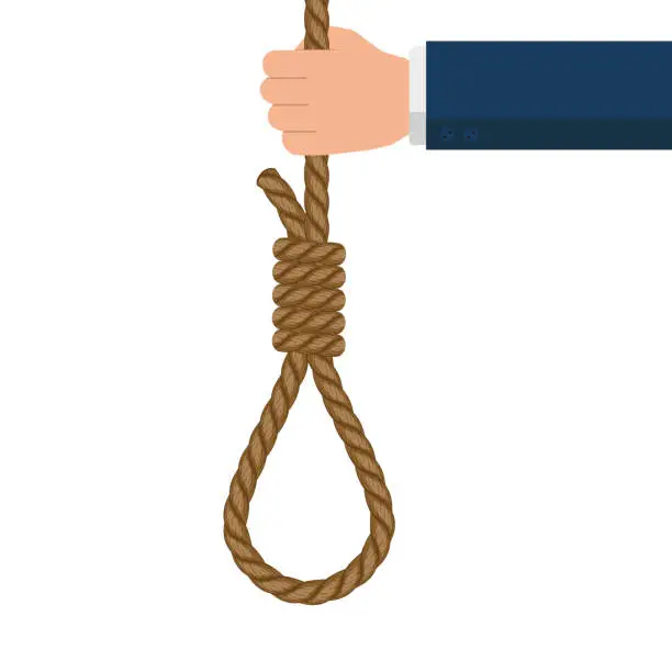 Vector illustration of Hand with rope hanging loop, Businessman Suicide