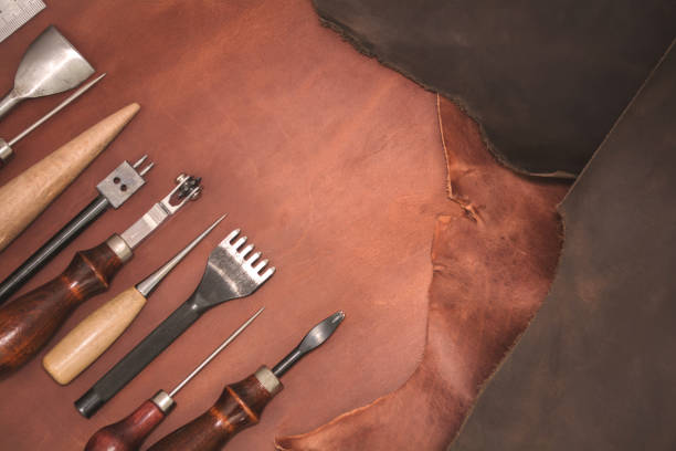 istock Manufacture of leather goods. Materials and tools for leather production 953980956