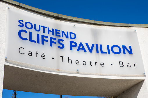 Southend-on-Sea, Essex - April 5th 2018: A sign above an entrance to the Cliffs Pavilion in Southend-on-Sea, Essex, on 5th April 2018.