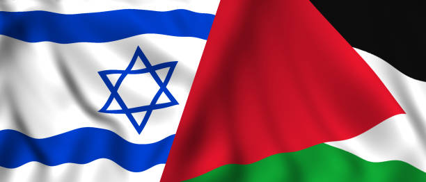 istock israel and palestine struggel flags together 953995456