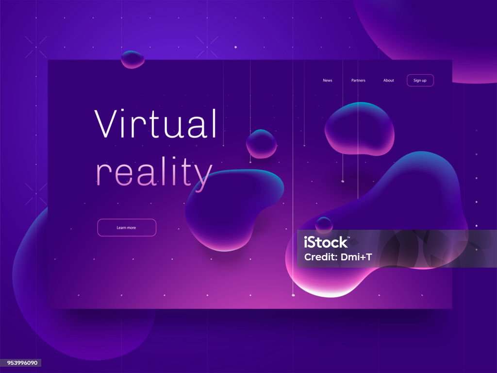 Virtual reality concept. 3d abstract bubble shapes flying above surface. Landing page template. 3d vector illustration. Virtual reality concept. 3d abstract bubble shapes flying above surface. Landing page template. Vector illustration. Backgrounds stock vector