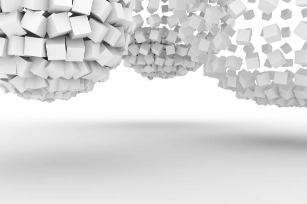 istock Spheres from squares, modern style soft white & gray background. Design, perspectives, smooth & monochrome. 954000808