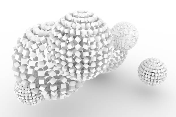 istock Spheres from squares, modern style soft white & gray background. Creative, monochrome, rendering & space. 954003188
