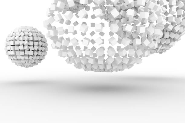 istock Spheres from squares, modern style soft white & gray background. Artistic, perspectives, artwork & imagination. 954003264