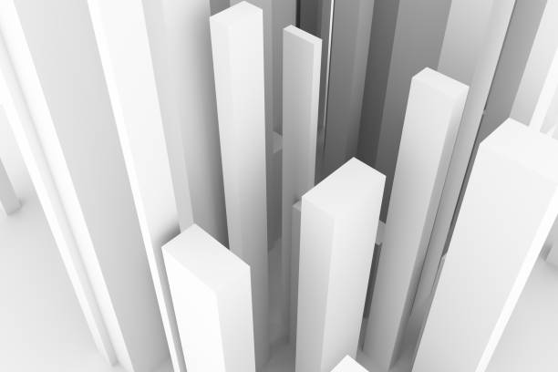 istock Abstract modern pillar style soft white & gray background. Pattern, monochrome, digital & perspectives. 954003758