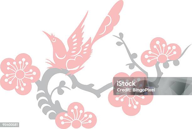 Uccello Fiore Di Prugno Vettore - Immagini vettoriali stock e altre immagini di Incorniciatura - Incorniciatura, Amore, Arredamento