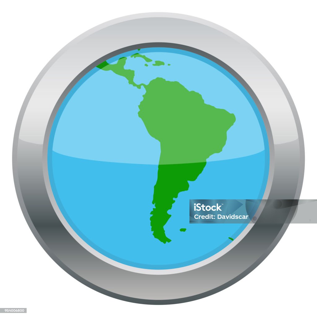 South America Map Silver Icon A South America map silver icon isolated on a white background Below stock vector