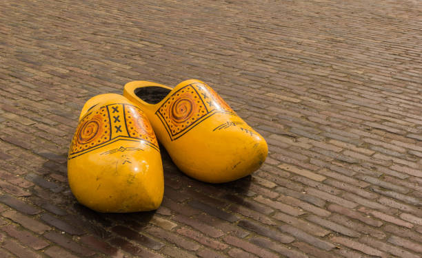 Yellow dutch wooden shoes